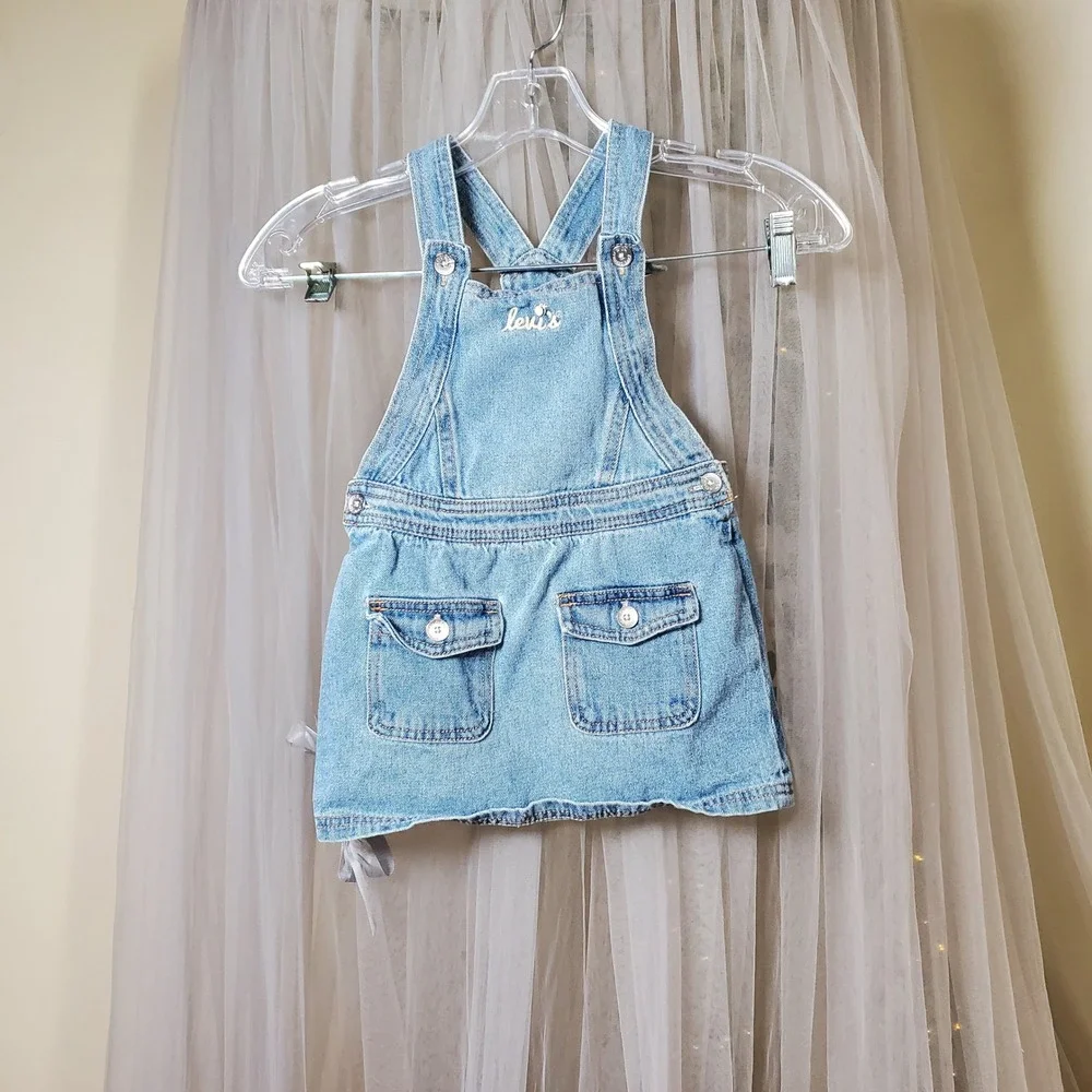 Levis Kids Y2K Retro Girls Romper Dress Blue Denim‎ Size 3T Western 90s Cotton